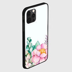 Чехол для iPhone 12 Pro Цветы нарисованные акварелью - снизу, цвет: 3D-черный — фото 2