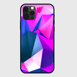 Чехол для iPhone 12 Pro Neon blue polygons, цвет: 3D-черный