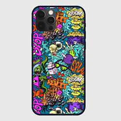 Чехол для iPhone 12 Pro Поп-арт взрыв с инопланетянином и черепом, цвет: 3D-черный