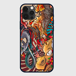 Чехол для iPhone 12 Pro Иредзуми: демон и дракон, цвет: 3D-черный