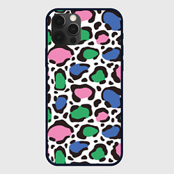 Чехол для iPhone 12 Pro Леопардовые пятна ярких цветов, цвет: 3D-черный