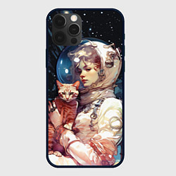Чехол для iPhone 12 Pro Девушка космонавт с рыжим котом, цвет: 3D-черный