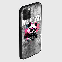 Чехол для iPhone 12 Pro Панда в розовых очках на сером фоне, цвет: 3D-черный — фото 2