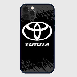 Чехол для iPhone 12 Pro Toyota speed на темном фоне со следами шин, цвет: 3D-черный