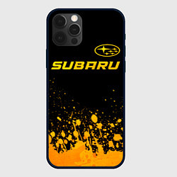 Чехол для iPhone 12 Pro Subaru - gold gradient: символ сверху, цвет: 3D-черный