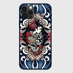 Чехол iPhone 12 Pro Irezumi style: девушка и синие узоры