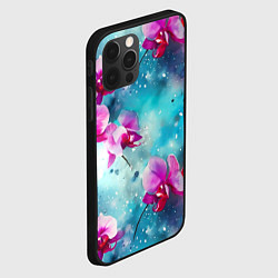 Чехол для iPhone 12 Pro Розовые орхидеи на бирюзовом - паттерн акварель, цвет: 3D-черный — фото 2