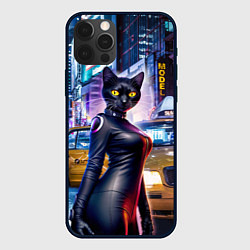 Чехол для iPhone 12 Pro Модная чёрная кошечка в Нью-Йорке, цвет: 3D-черный