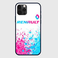 Чехол для iPhone 12 Pro Renault neon gradient style: символ сверху, цвет: 3D-черный