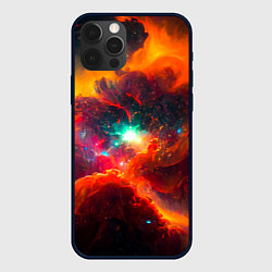 Чехол для iPhone 12 Pro Небула в космосе в оранжевых тонах - нейронная сет, цвет: 3D-черный