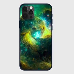 Чехол для iPhone 12 Pro Небула в космосе в зеленых тонах - нейронная сеть, цвет: 3D-черный