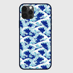 Чехол для iPhone 12 Pro Японские синие волны, цвет: 3D-черный