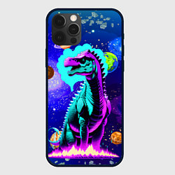Чехол для iPhone 12 Pro Динозавр в космосе - неоновое свечение, цвет: 3D-черный