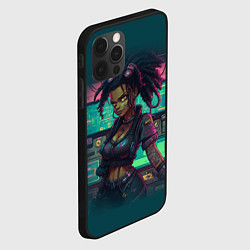 Чехол для iPhone 12 Pro Киберпанк афро девушка с дредами, цвет: 3D-черный — фото 2