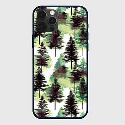Чехол для iPhone 12 Pro Хвойный лес - акварель в зеленых тонах, цвет: 3D-черный