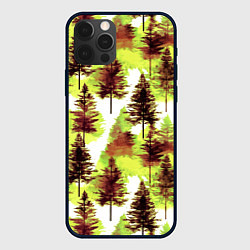 Чехол для iPhone 12 Pro Хвойный лес - акварель в желтых тонах, цвет: 3D-черный