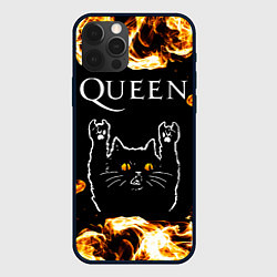 Чехол для iPhone 12 Pro Queen рок кот и огонь, цвет: 3D-черный