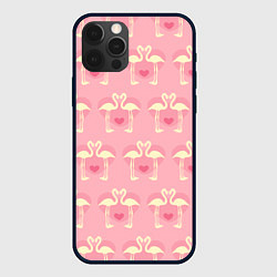 Чехол iPhone 12 Pro Любовный паттерн с фламинго
