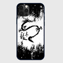 Чехол для iPhone 12 Pro Японский дракон с иероглифами, цвет: 3D-черный