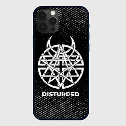 Чехол для iPhone 12 Pro Disturbed с потертостями на темном фоне, цвет: 3D-черный