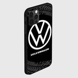 Чехол для iPhone 12 Pro Volkswagen speed на темном фоне со следами шин, цвет: 3D-черный — фото 2