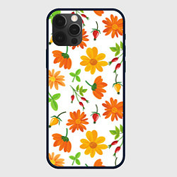 Чехол для iPhone 12 Pro Orange flowers, цвет: 3D-черный