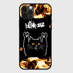 Чехол для iPhone 12 Pro Blink 182 рок кот и огонь, цвет: 3D-черный