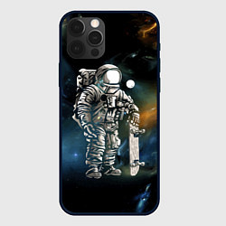 Чехол для iPhone 12 Pro Космонавт-скейтбордист, цвет: 3D-черный