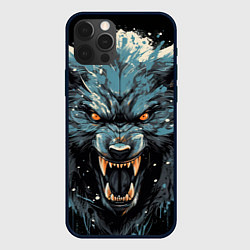 Чехол для iPhone 12 Pro Fantasy blue wolf, цвет: 3D-черный