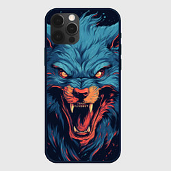 Чехол для iPhone 12 Pro Art blue wolf, цвет: 3D-черный