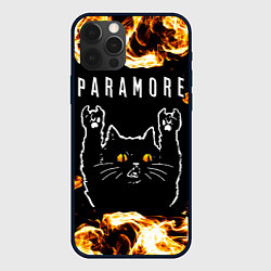 Чехол для iPhone 12 Pro Paramore рок кот и огонь, цвет: 3D-черный
