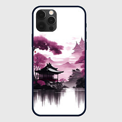 Чехол для iPhone 12 Pro Японские мотивы - фиолетовый, цвет: 3D-черный