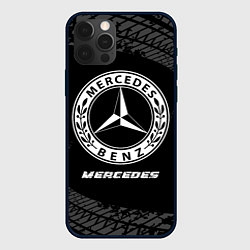 Чехол для iPhone 12 Pro Mercedes speed на темном фоне со следами шин, цвет: 3D-черный