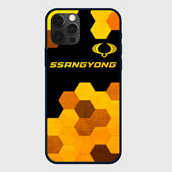 Чехол для iPhone 12 Pro SsangYong - gold gradient: символ сверху, цвет: 3D-черный