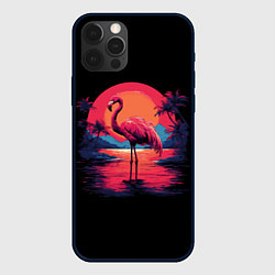 Чехол для iPhone 12 Pro Розовый фламинго среди пальм, цвет: 3D-черный