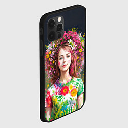 Чехол для iPhone 12 Pro Девушка весной в цветах, цвет: 3D-черный — фото 2