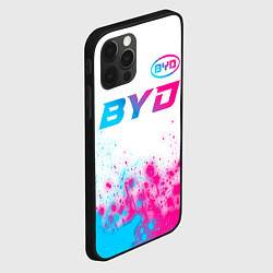 Чехол для iPhone 12 Pro BYD neon gradient style: символ сверху, цвет: 3D-черный — фото 2