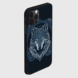 Чехол для iPhone 12 Pro Волк, векторный орнаментализм, цвет: 3D-черный — фото 2