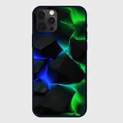 Чехол для iPhone 12 Pro Синие и зеленые плиты, цвет: 3D-черный