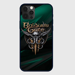 Чехол для iPhone 12 Pro Baldurs Gate 3 logo green geometry, цвет: 3D-черный