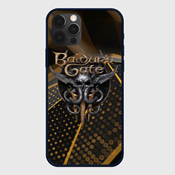 Чехол для iPhone 12 Pro Baldurs Gate 3 logo dark gold geometry, цвет: 3D-черный