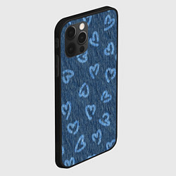 Чехол для iPhone 12 Pro Hearts on denim, цвет: 3D-черный — фото 2