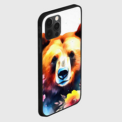Чехол для iPhone 12 Pro Морда медведя гризли с цветами акварелью, цвет: 3D-черный — фото 2