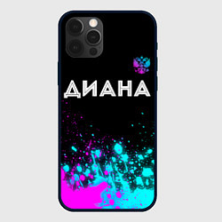 Чехол для iPhone 12 Pro Диана и неоновый герб России: символ сверху, цвет: 3D-черный