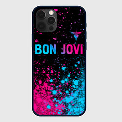 Чехол для iPhone 12 Pro Bon Jovi - neon gradient: символ сверху, цвет: 3D-черный