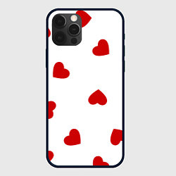 Чехол для iPhone 12 Pro Красные сердечки на белом, цвет: 3D-черный