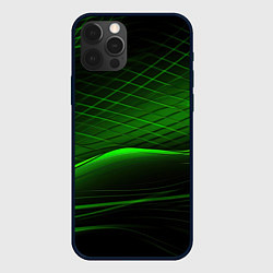 Чехол iPhone 12 Pro Green lines black backgrouns