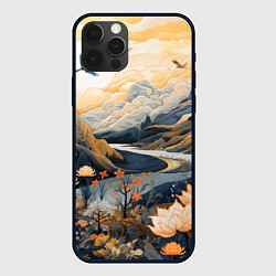 Чехол для iPhone 12 Pro Солнечное утро в цветущих горах, цвет: 3D-черный