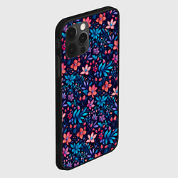 Чехол для iPhone 12 Pro Цветочный паттерн в синих и сиреневых тонах, цвет: 3D-черный — фото 2