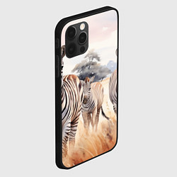 Чехол для iPhone 12 Pro Зебры акварель, цвет: 3D-черный — фото 2